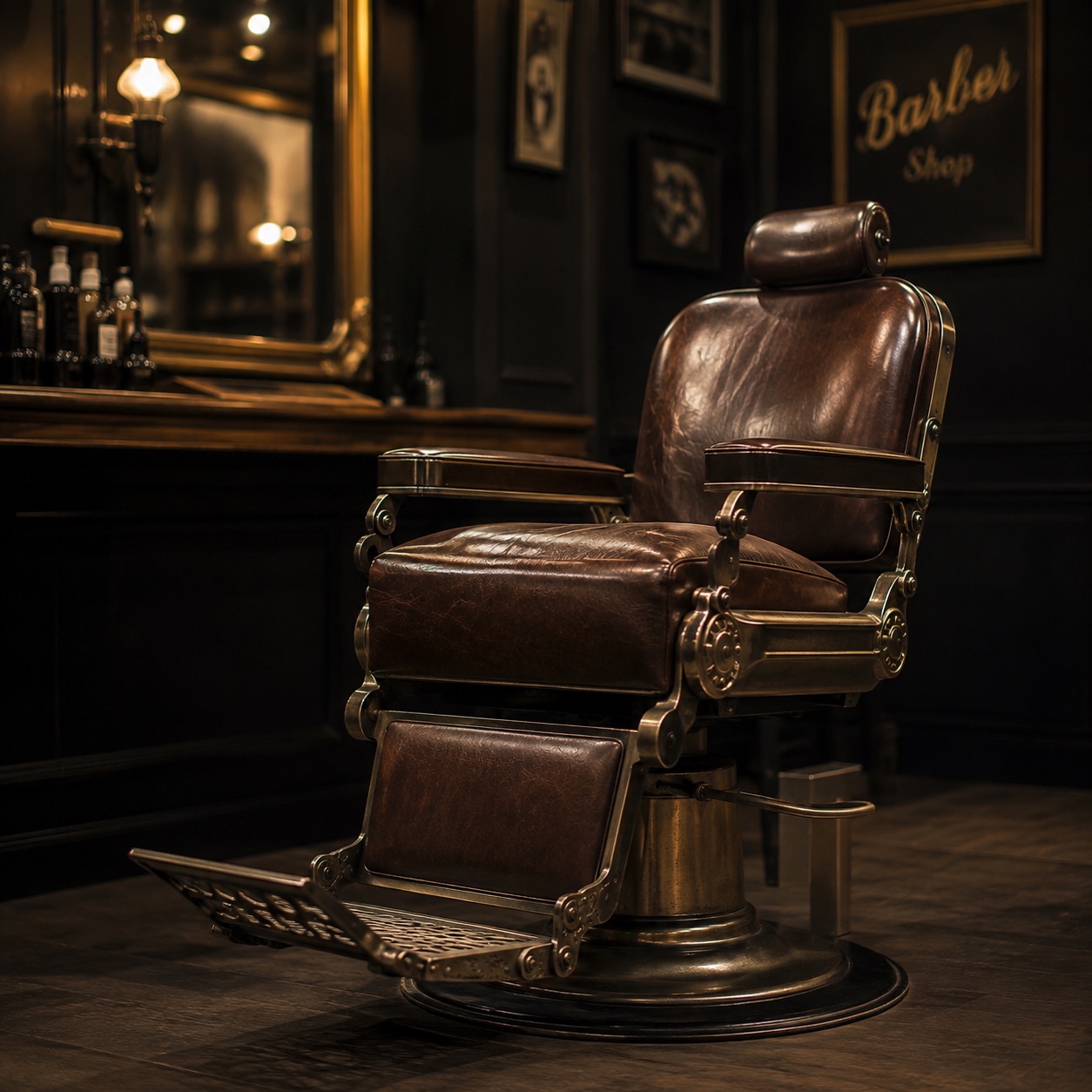 Cadeira clássica em uma referência visual de barbearia